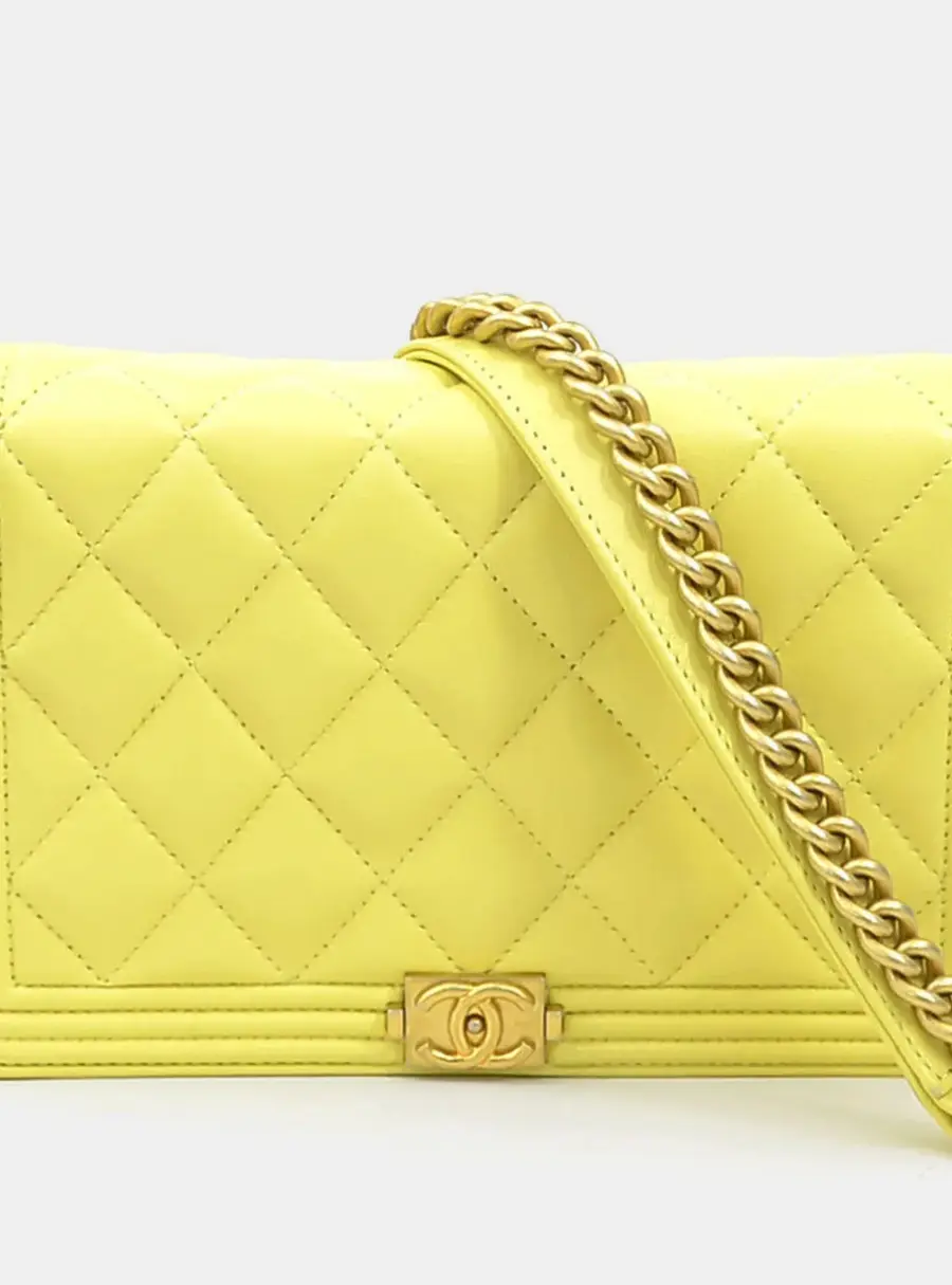 Chanel Boy Wallet On Chain Light Yellow Lambskin Leather Crossbody Bag