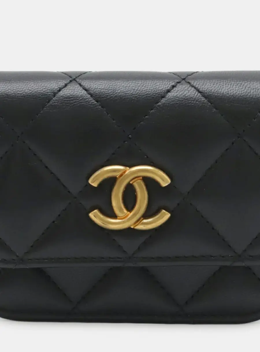 Chanel Matelasse Coco Mark Mini Black Goatskin Leather Waist Bag