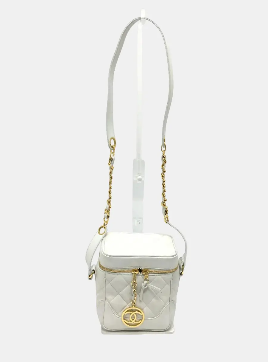 Chanel CC Mark Vanity White Lambskin Leather Shoulder Bag