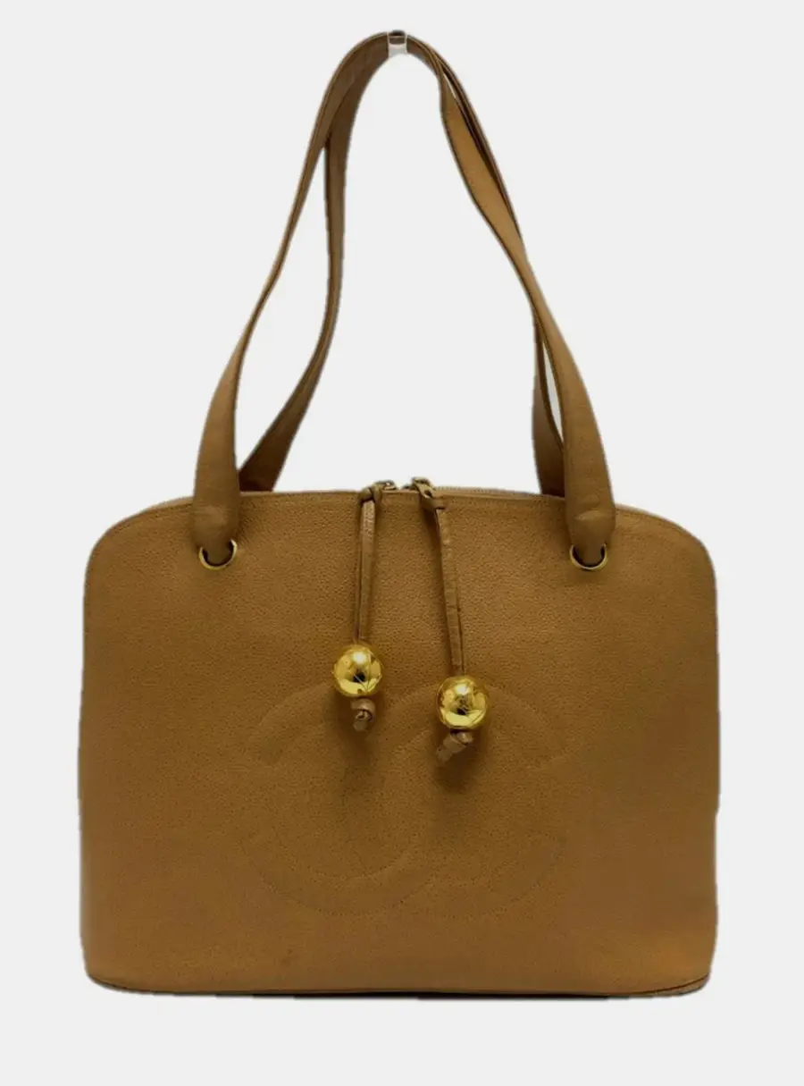 Chanel Coco Ball Dome Beige Caviar Leather Tote Bag