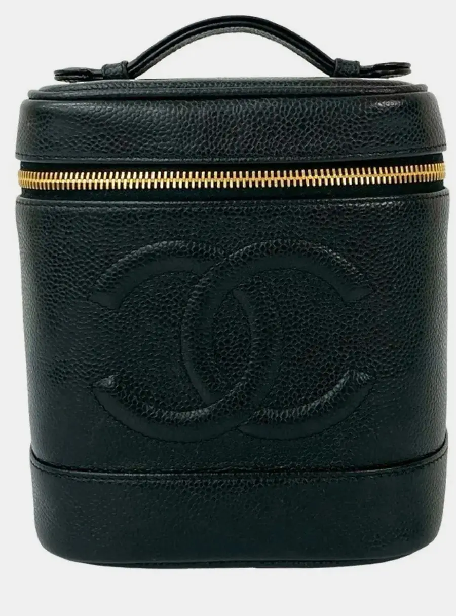 Chanel Timeless CC 17 Black Caviar Leather Top Handle Vanity Bag