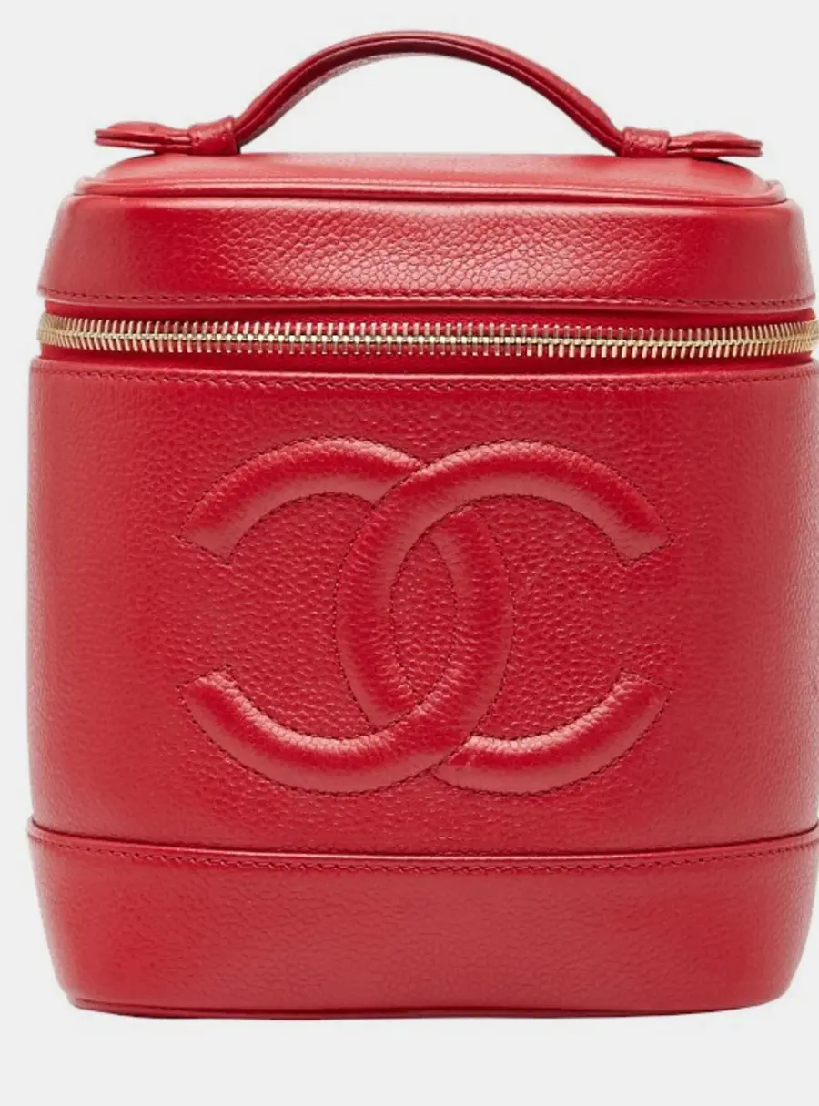 Chanel Vintage CC Mark Vanity Bag Caviar Skin Red Cosmetic Bag