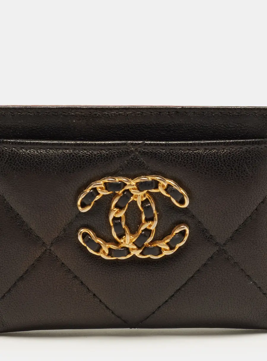 Chanel 19 Black Quilted Leather Card Holder