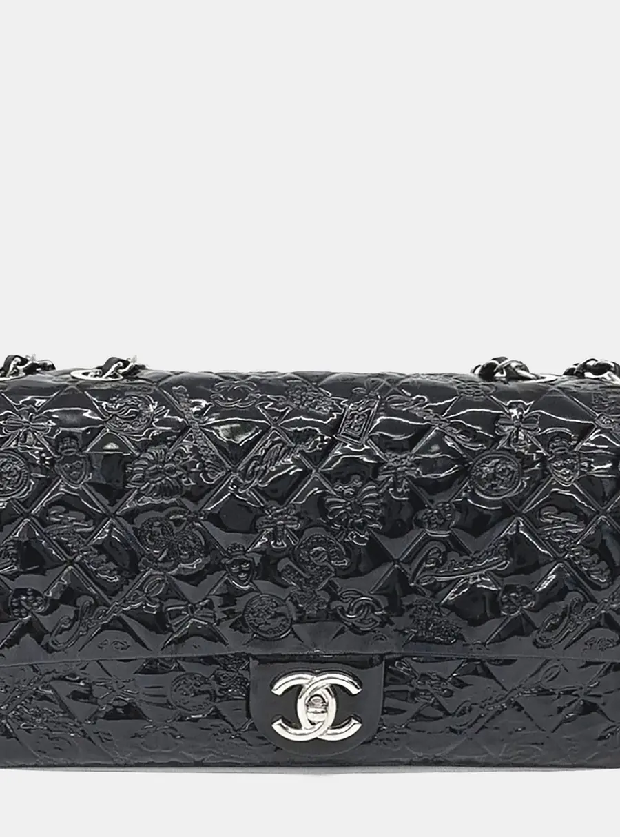 Chanel Icon Flap Bag Black Patent Leather Shoulder Bag