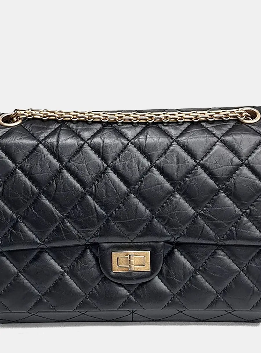 Chanel 2.55 28 Black Quilted Lambskin Leather Shoulder Bag