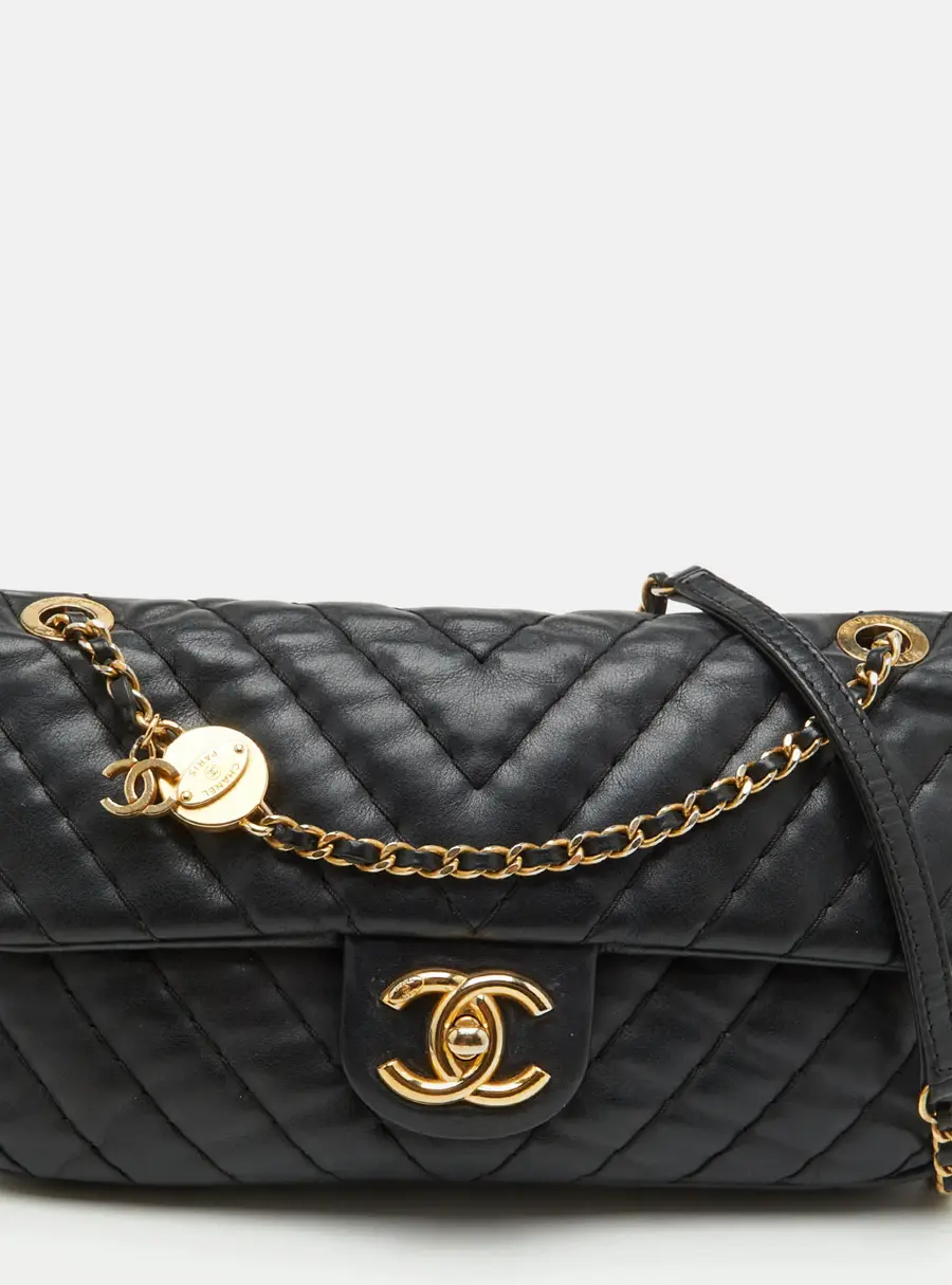 Chanel 31 Rue Cambon Black Chevron Leather Single Flap Bag