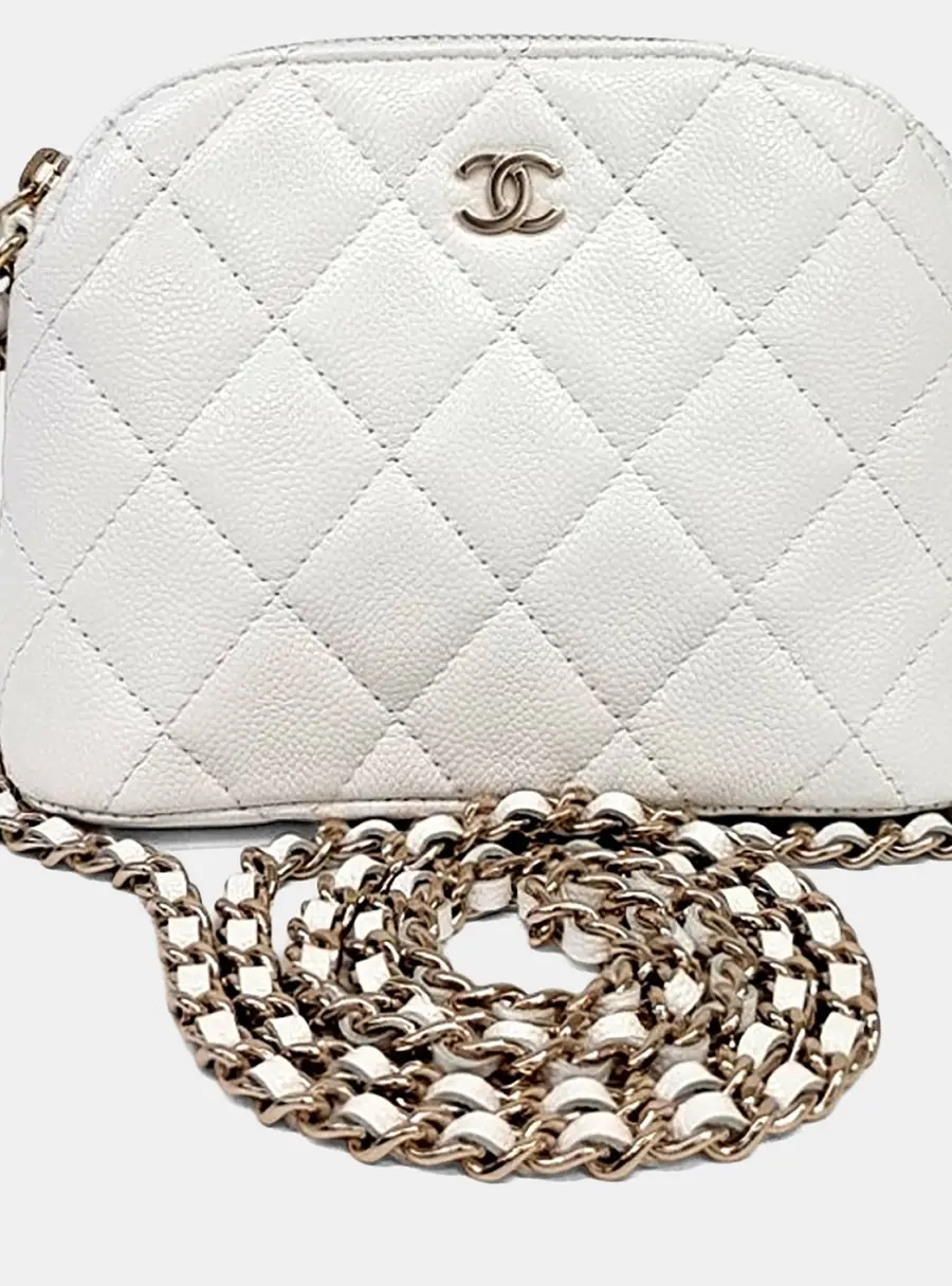 Chanel Mini Hobo White Caviar Leather Crossbody Bag