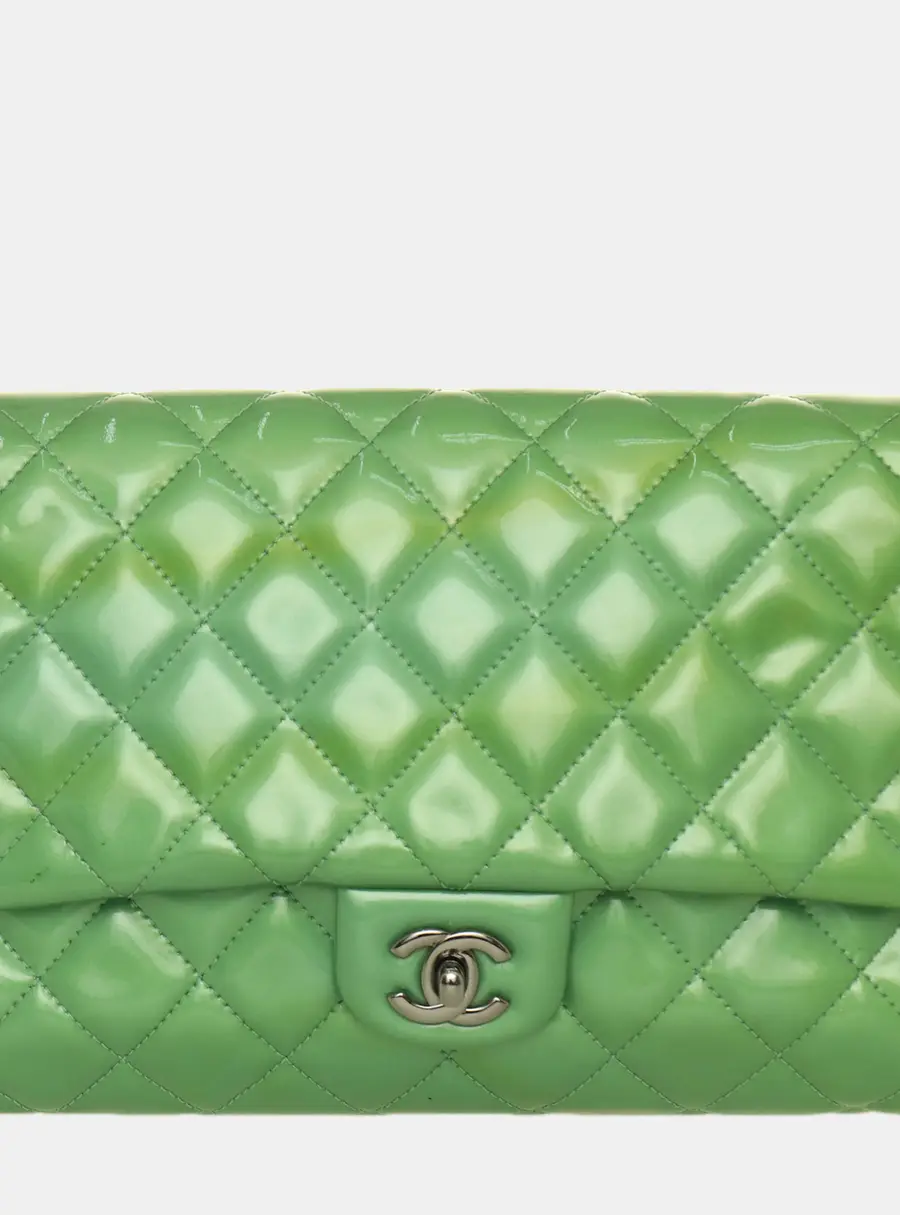 Chanel Quilted Clutch Bag Green Patent Leather Shoulder Bag
