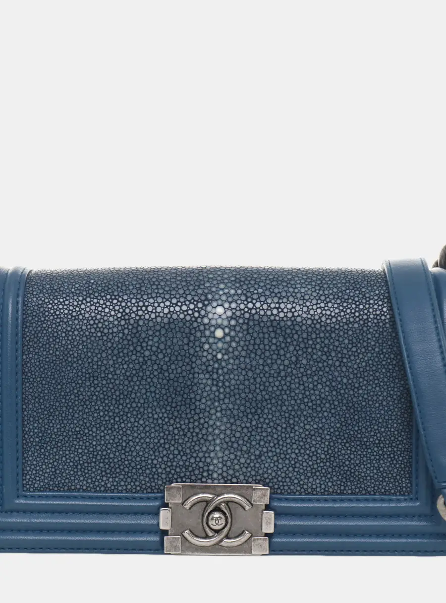 Chanel Boy Medium Blue Galuchat Stingray Flap Bag