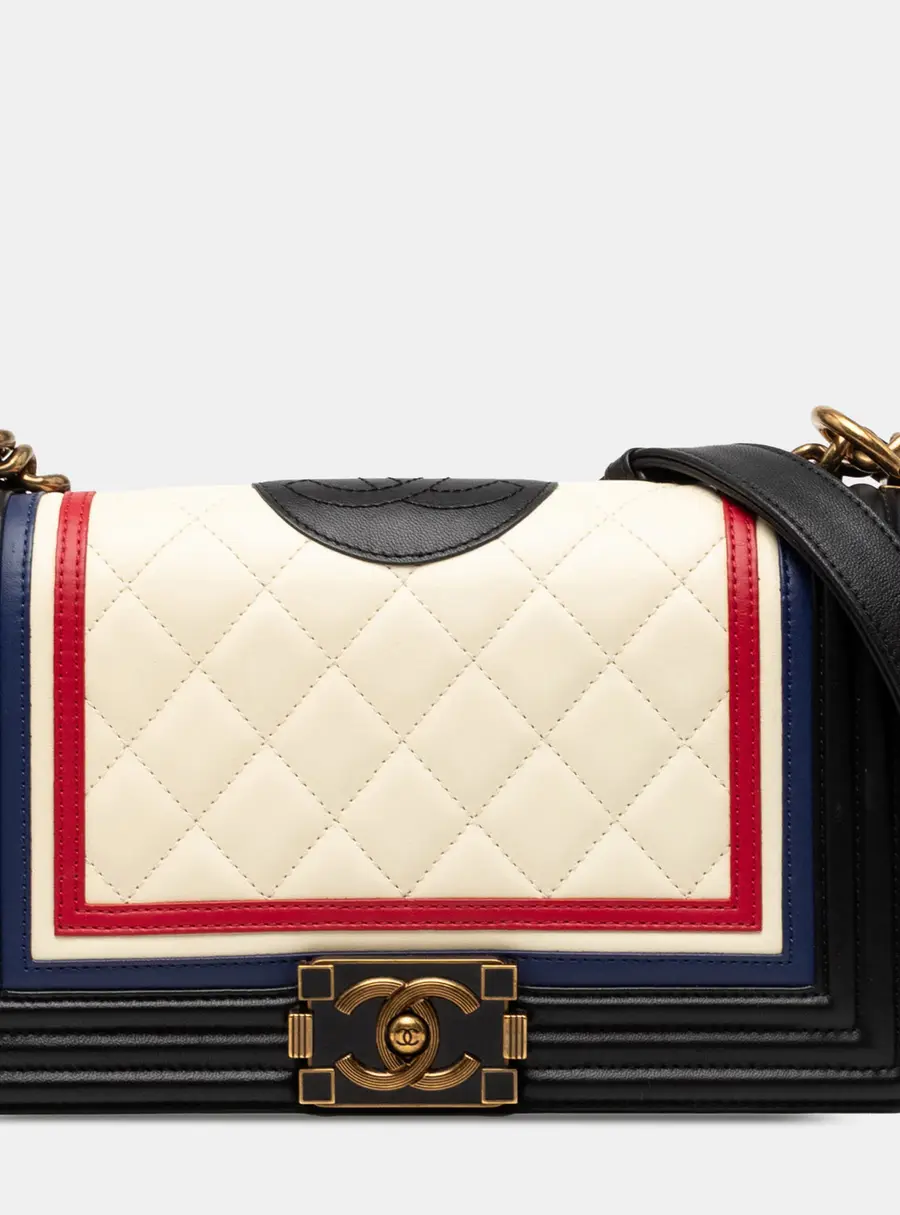Chanel Crest Boy Old Medium Multicolor Quilted Lambskin Leather Shoulder Bag