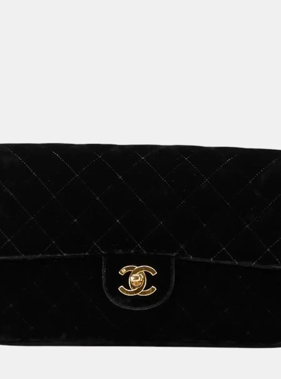 Chanel Matelasse 25 Black Velour Leather Chain Backpack Bag