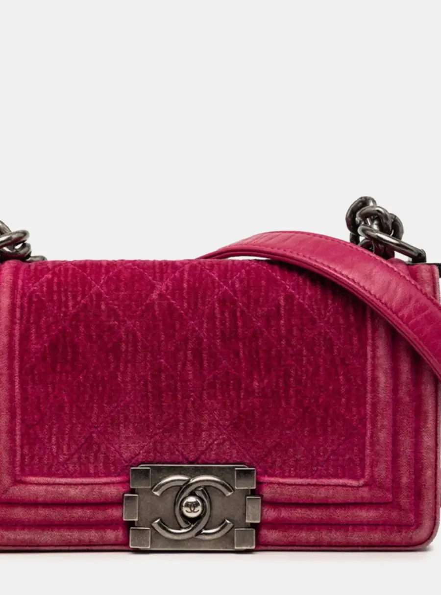 Chanel Boy Small Fuchsia Quilted Velvet Shoulder Bag