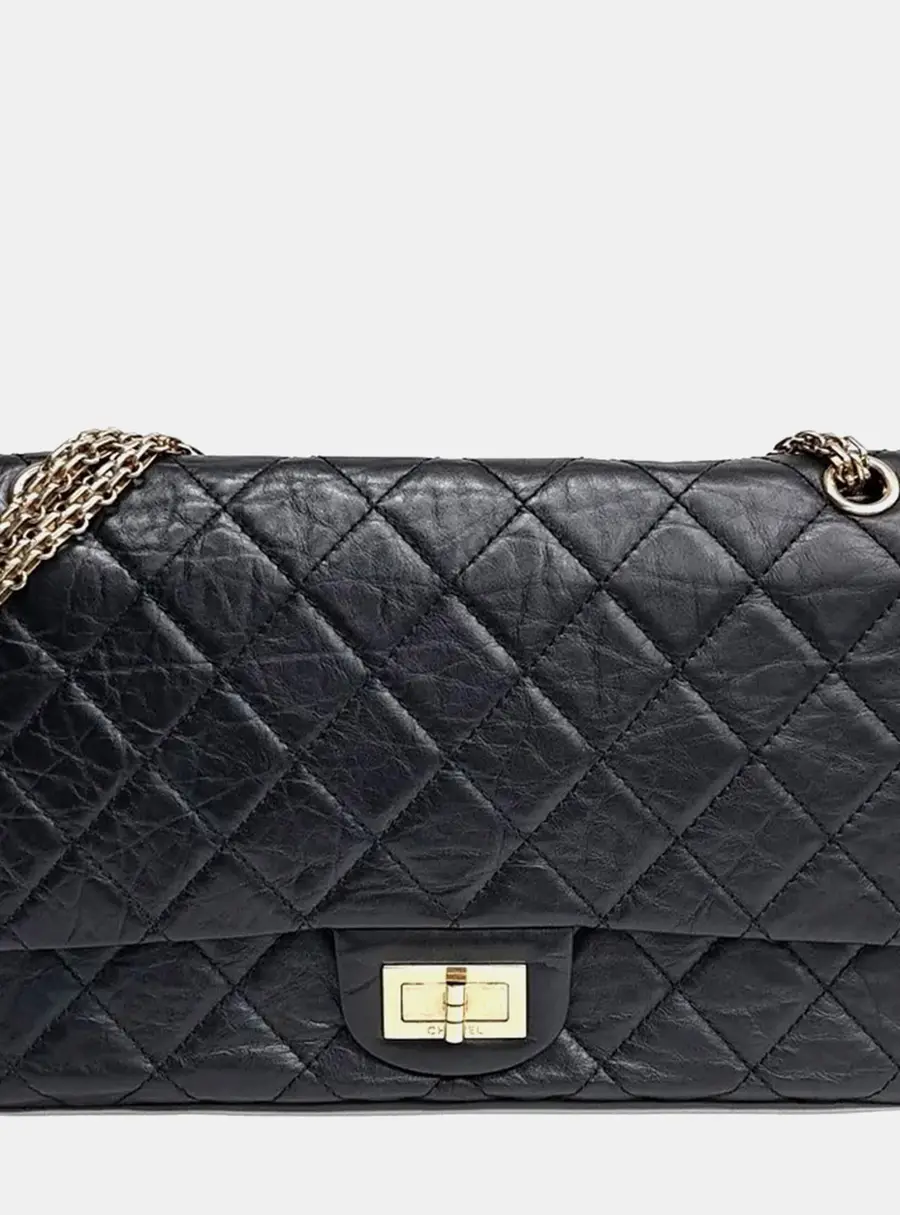 Chanel 2.55 Reissue 226 Black Aged Calfskin Leather Shoulder Bag
