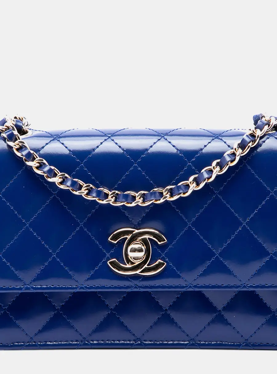 Chanel Classic Mini Blue Quilted Patent Leather Single Flap Bag