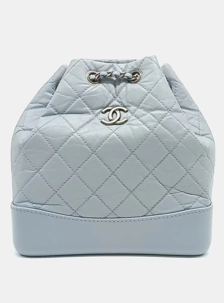 Chanel Gabrielle Small Blue Quilted Aged Calfskin Leather Backpack Bag