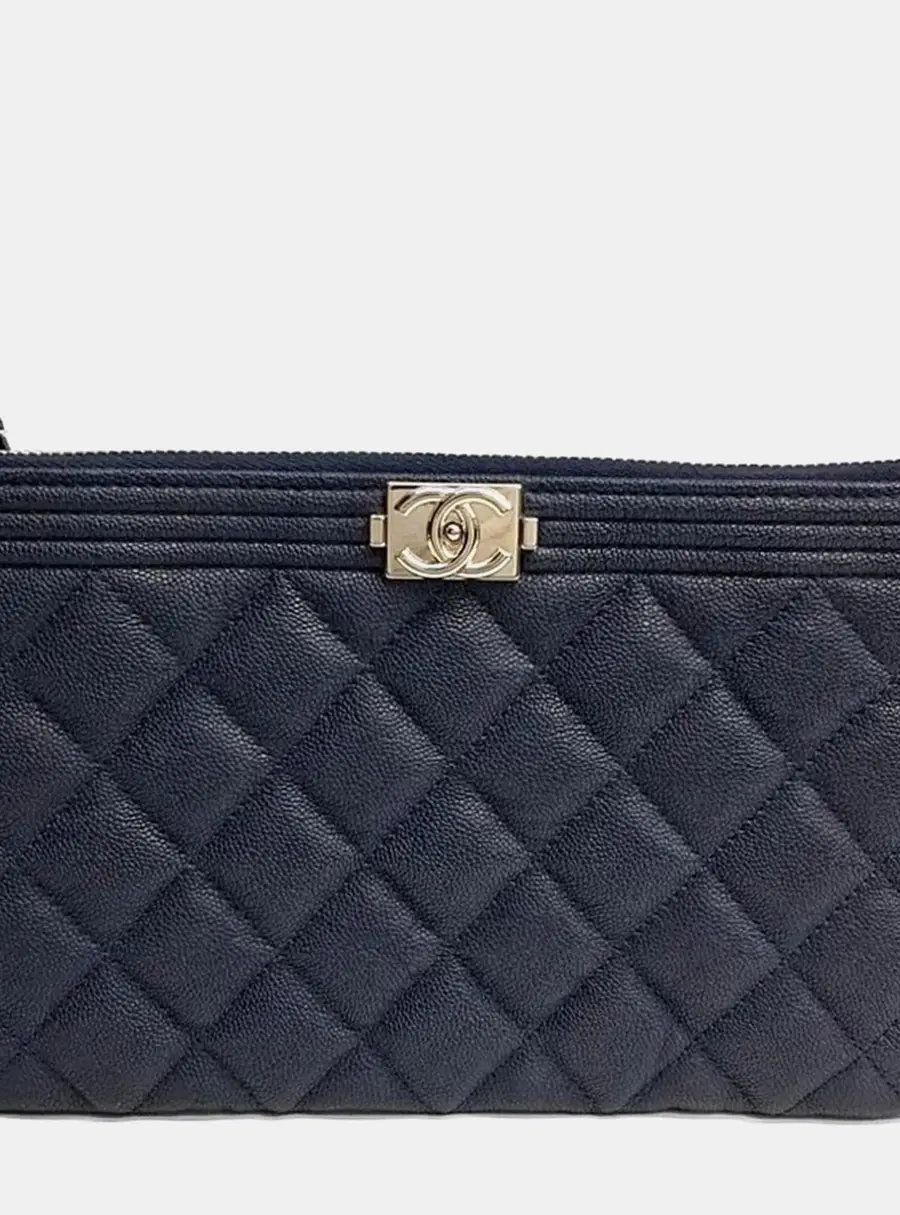 Chanel Boy Pouch Navy Blue Caviar Leather Pouch Bag