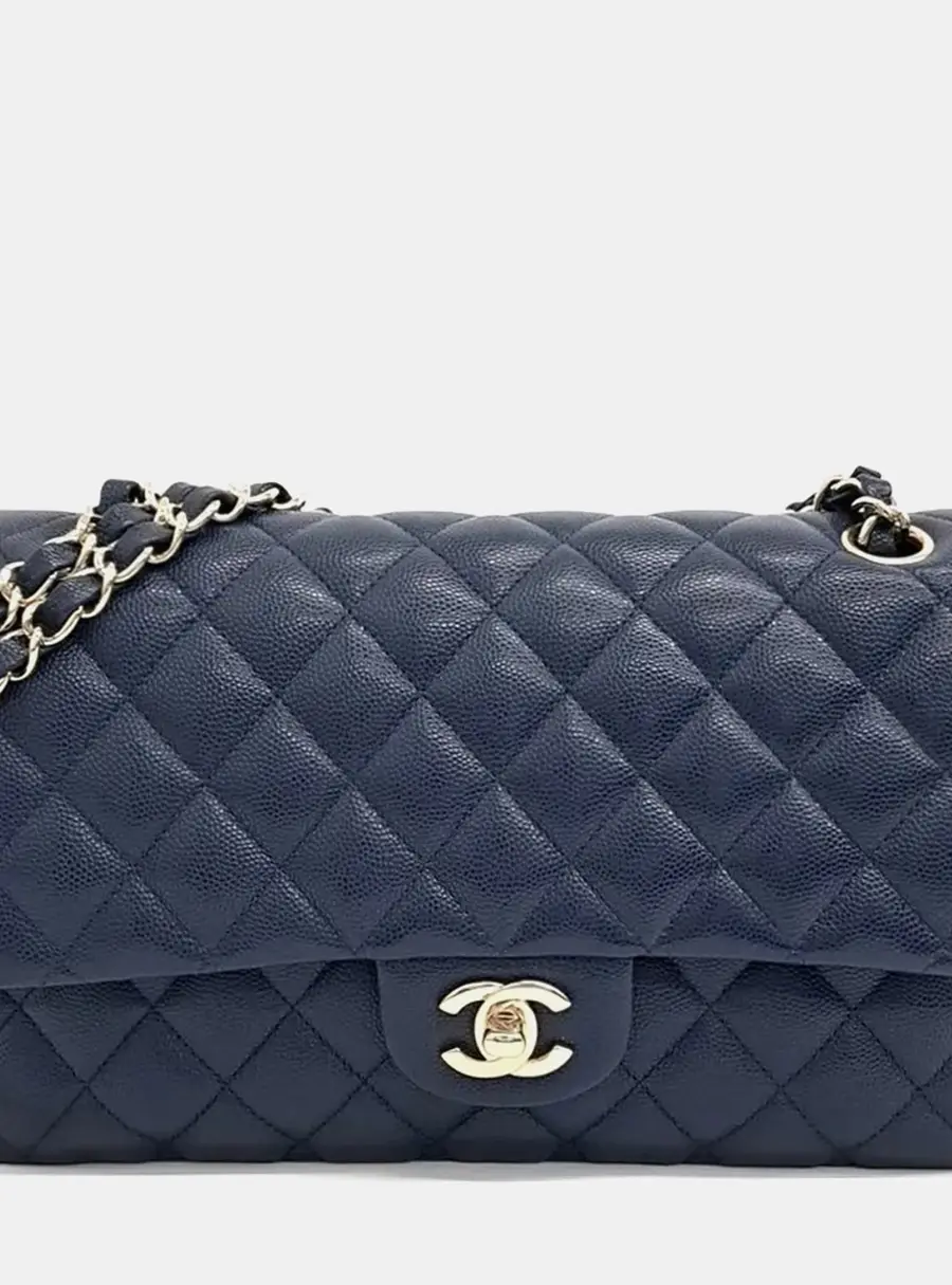 Chanel Classic Medium Navy Blue Caviar Leather Flap Bag