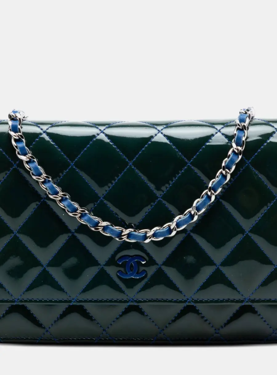 Chanel Blue Chanel Incognito Wallet On Chain Medium Blue Patent Leather Crossbody Bag