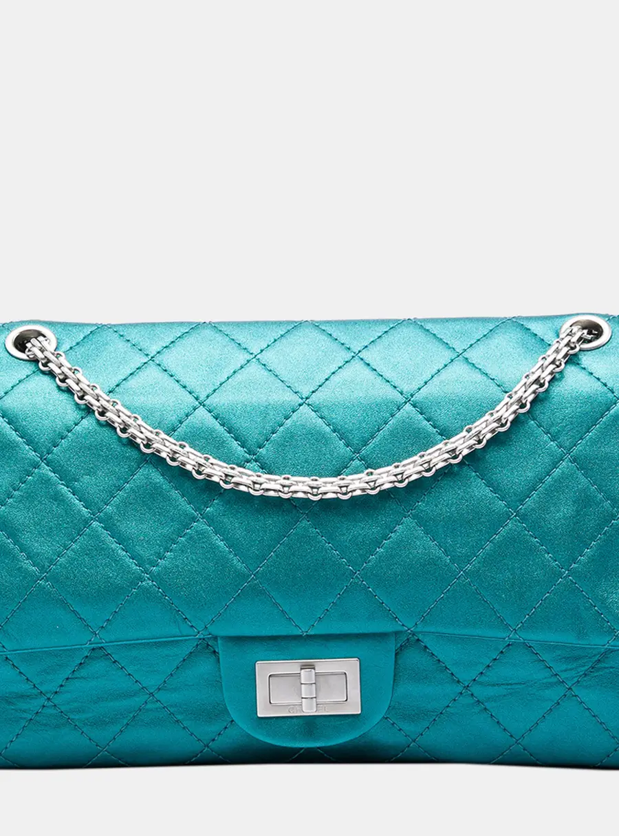 Chanel Reissue 2.55 227 Metallic Turquoise Calfskin Leather Shoulder Bag