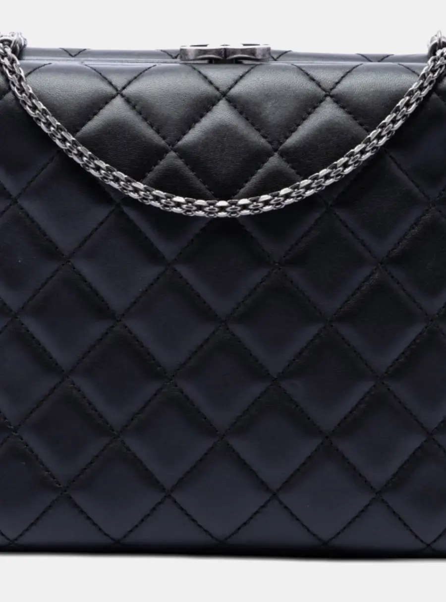 Chanel CC Kisslock Box Mini Black Quilted Lambskin Leather Crossbody Bag