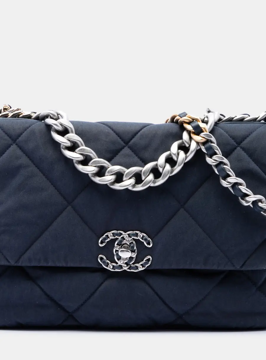 Chanel 19 Medium Navy Quilted Jersey Flap Bag