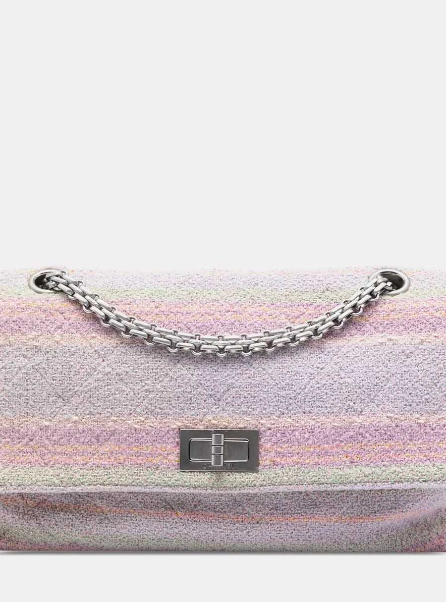 Chanel Quilted Tweed Reissue 2.55 225 Pink Multicolor Cotton Tweed Single Flap Bag