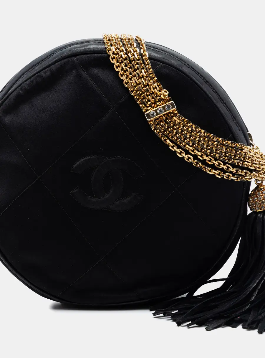 Chanel CC Quilted Satin Tassel Round Shoulder Bag