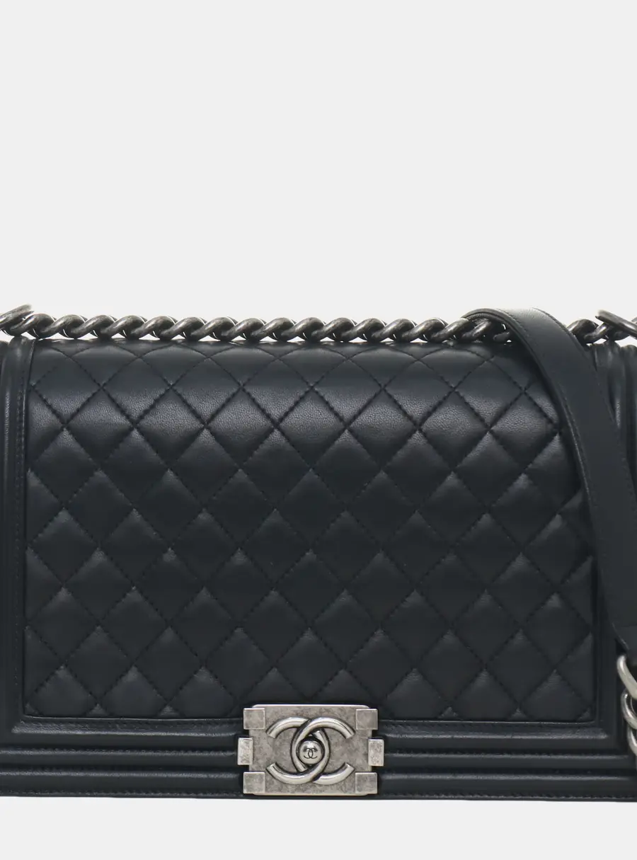 Chanel Boy New Medium Black Lambskin Leather Shoulder Bag