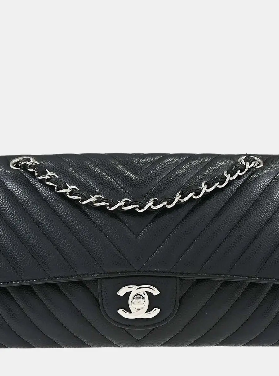 Chanel Medium Classic Double Flap Black Grained Calfskin Leather Shoulder Bag