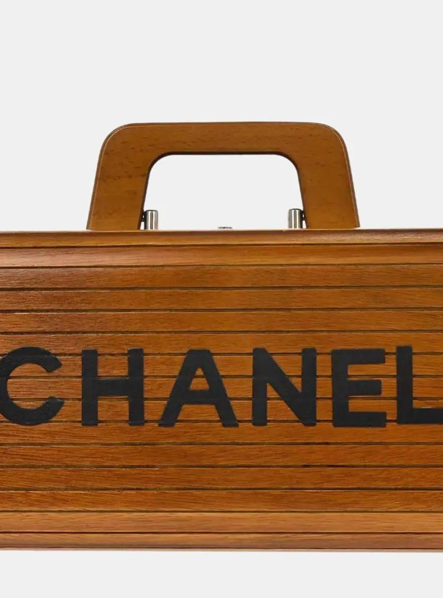 Chanel Vintage 1995 CC Wood Leather Top Handle Bag