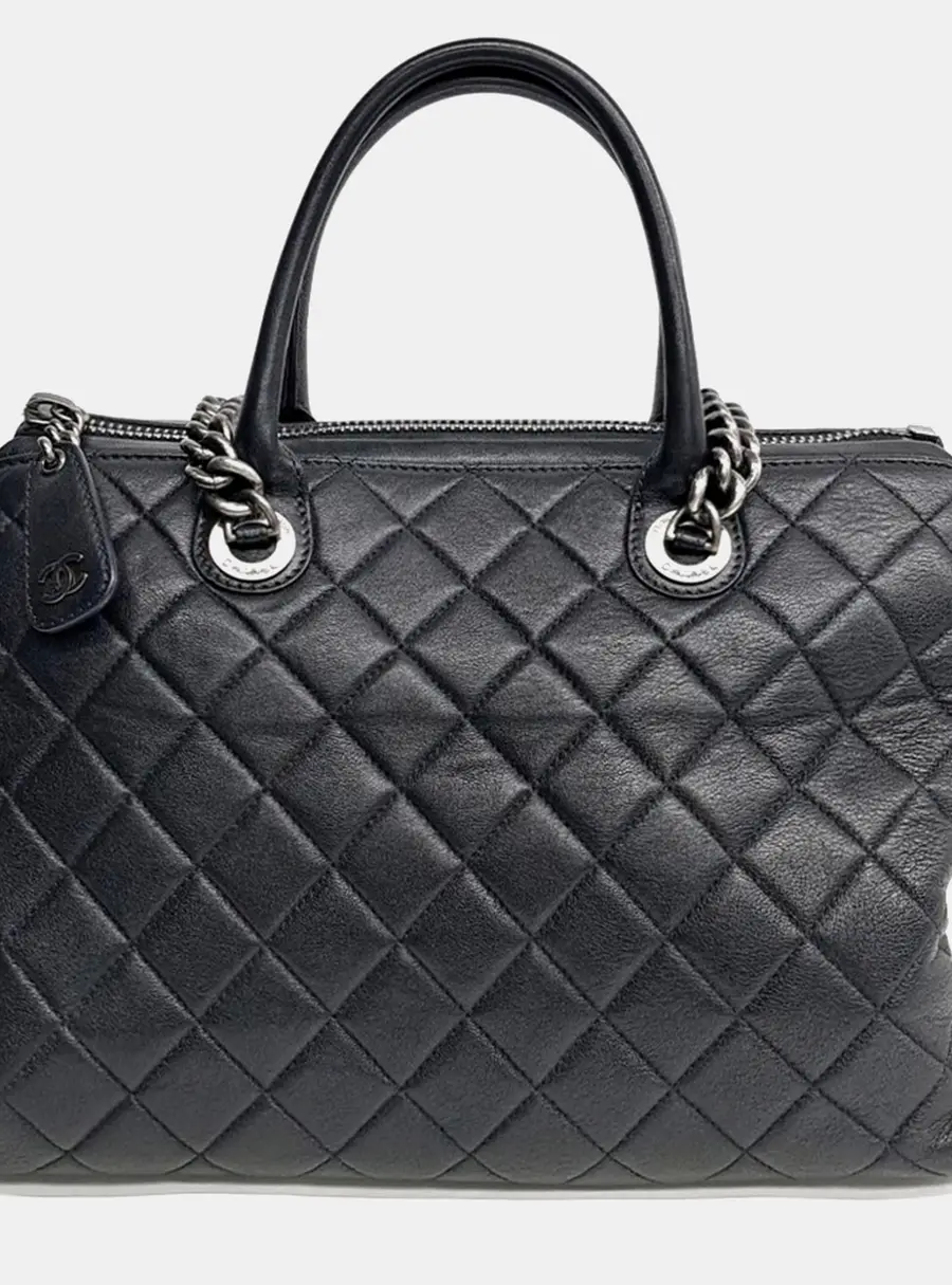 Chanel Small Black Quilted Deerskin Leather Tote Bag