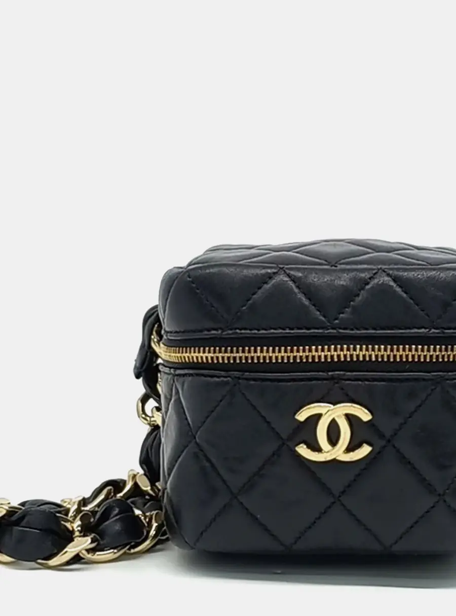 Chanel Vanity Case Black Lambskin Leather Crossbody Bag