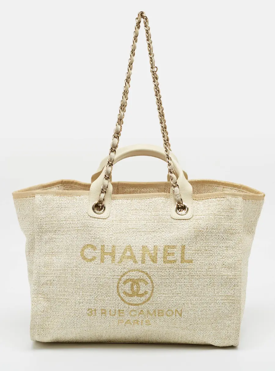 Chanel Deauville Large Gold/Ivory Tweed and Leather Shopper Tote