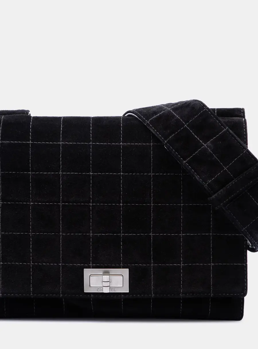 Chanel Chocolate Bar Reissue 2.55 Medium Black Suede Single Flap Bag