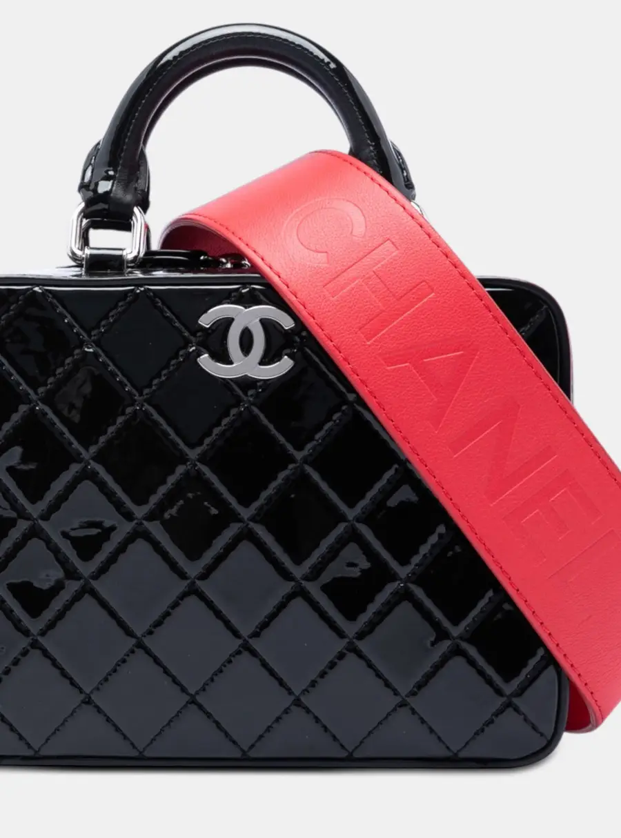 Chanel Travel Kit Small Black Patent Leather Top Handle Bag