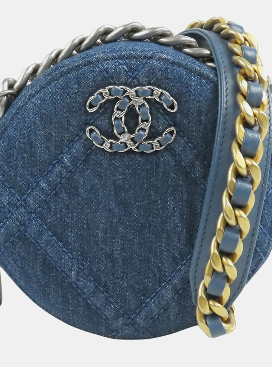 Chanel 19 Mini Blue Quilted Denim Crossbody Bag