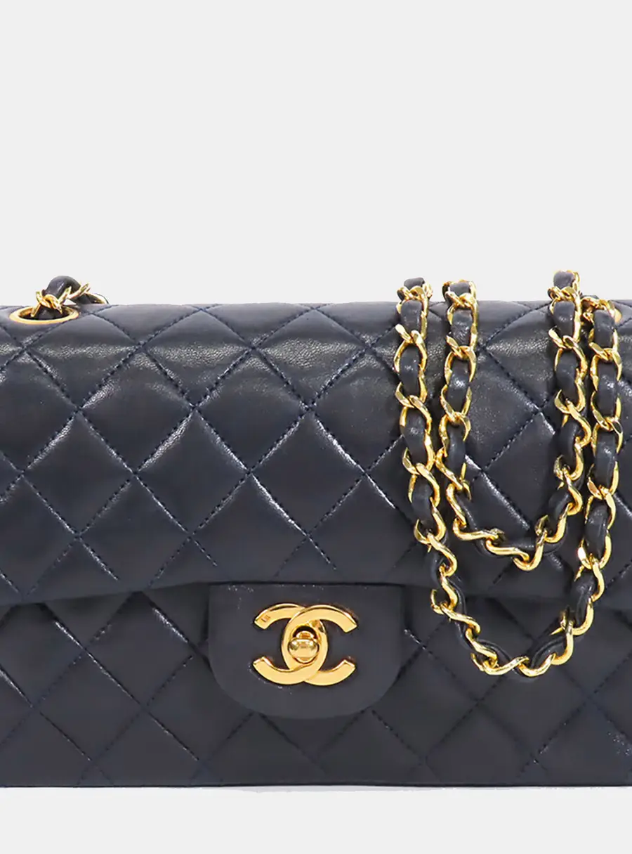 Chanel Classic Small Navy Lambskin Leather Shoulder Bag