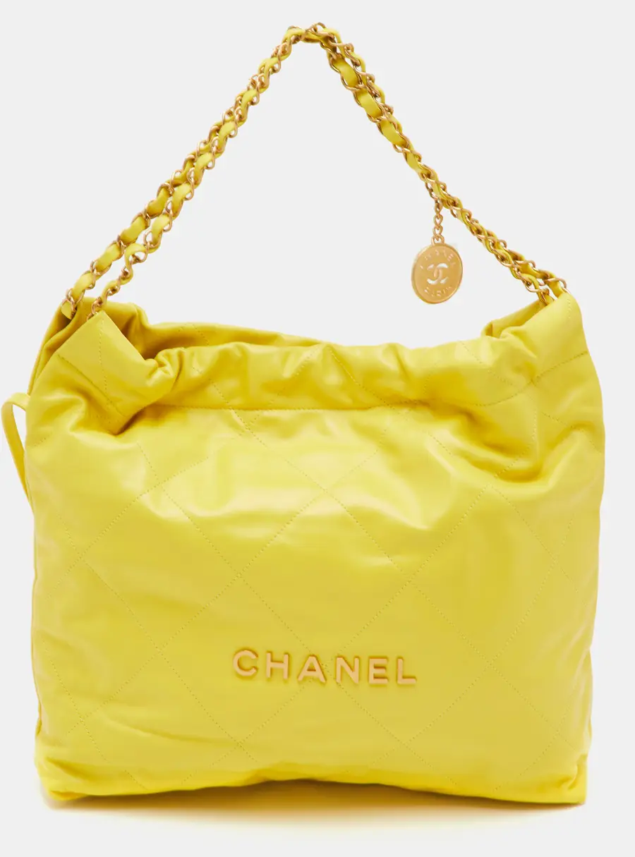 Chanel 22 Medium Yellow Quilted Leather Shoulder Bag