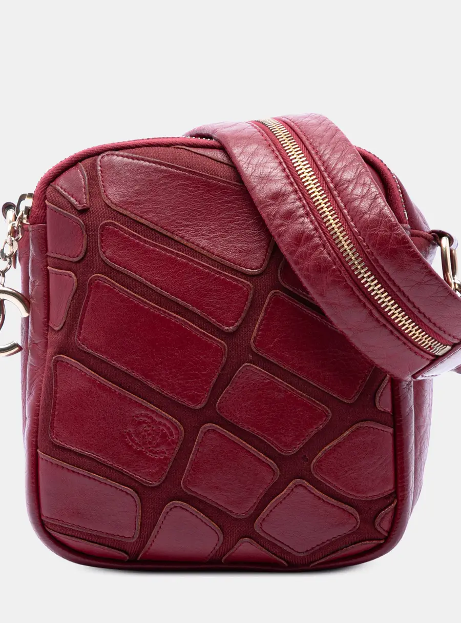 Chanel CC Jersey Lambskin Scale Red Crossbody Camera Bag