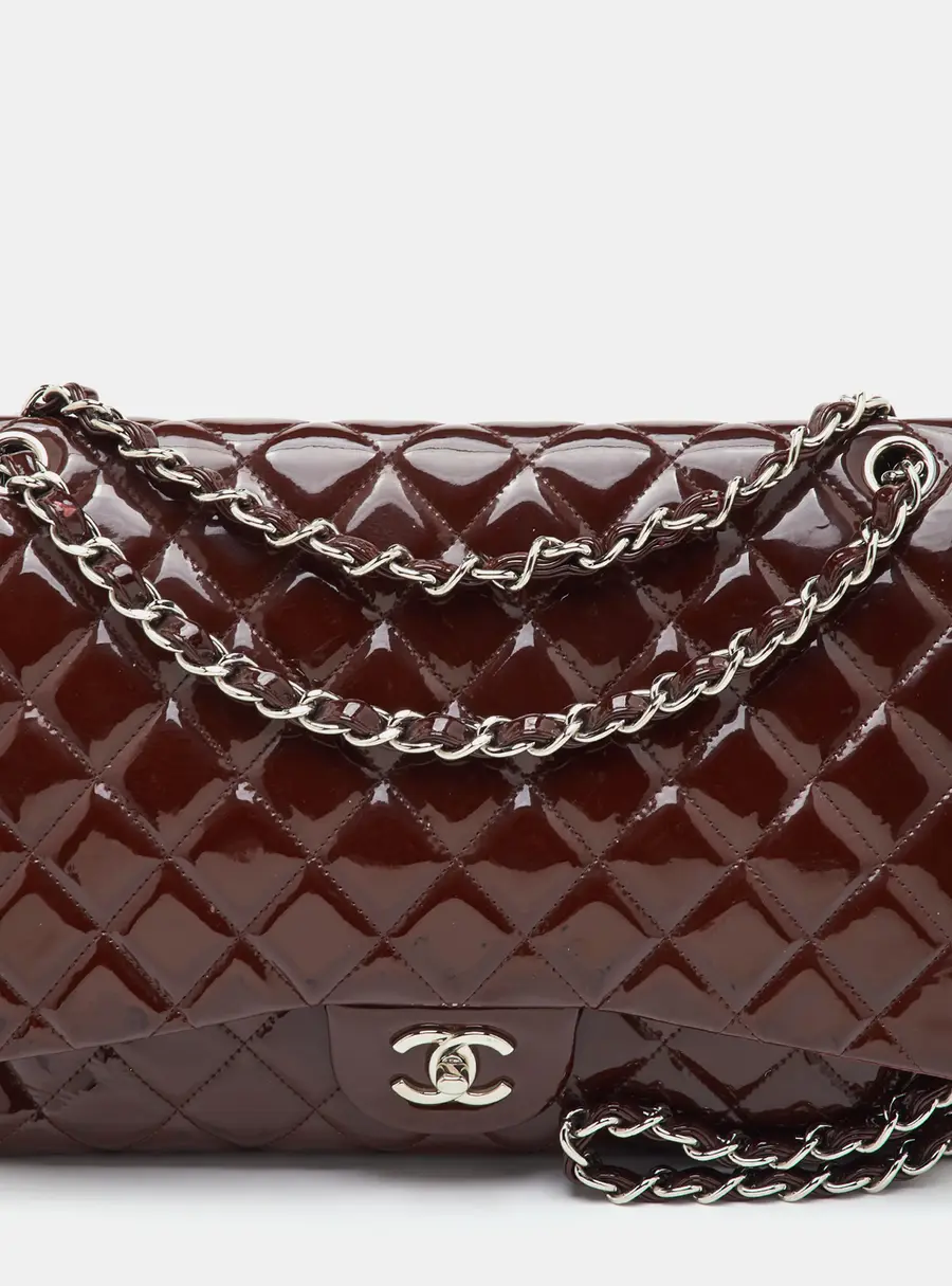 Chanel Classic Single Flap Maxi Burgundy Quilted Patent Leather Shoulder Bag