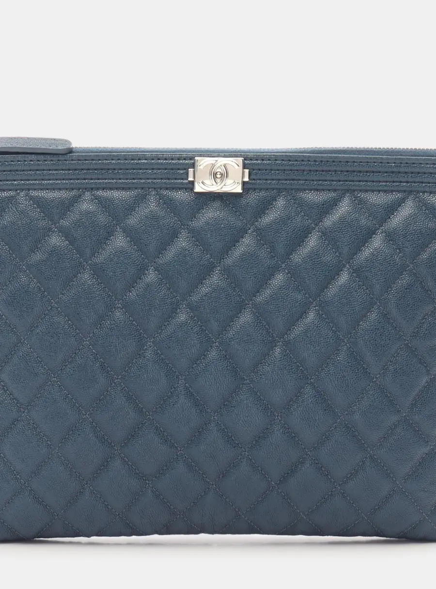 Chanel Boy Medium Black Quilted Caviar Leather Clutch Bag