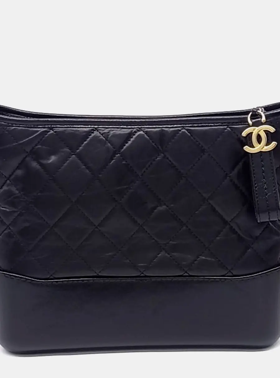 Chanel Gabrielle Medium Black Calfskin Leather Hobo Bag