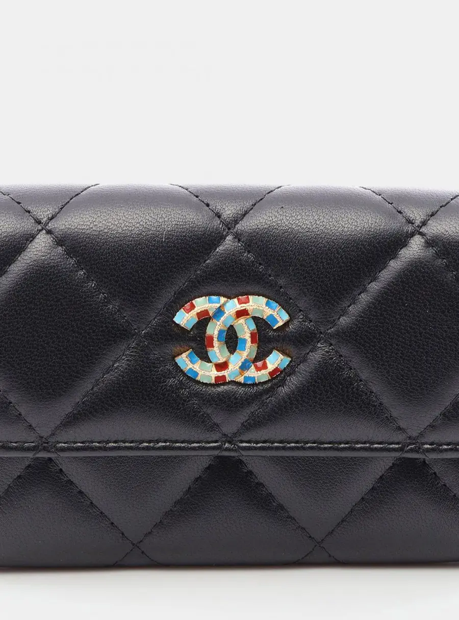 Chanel Mosaic CC Flap Small Black Lambskin Leather Card Case Wallet Bag