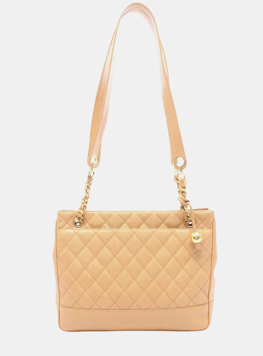 Chanel Beige Chanel Matelasse Coco Ball Beige Caviar Leather Shoulder Tote Bag