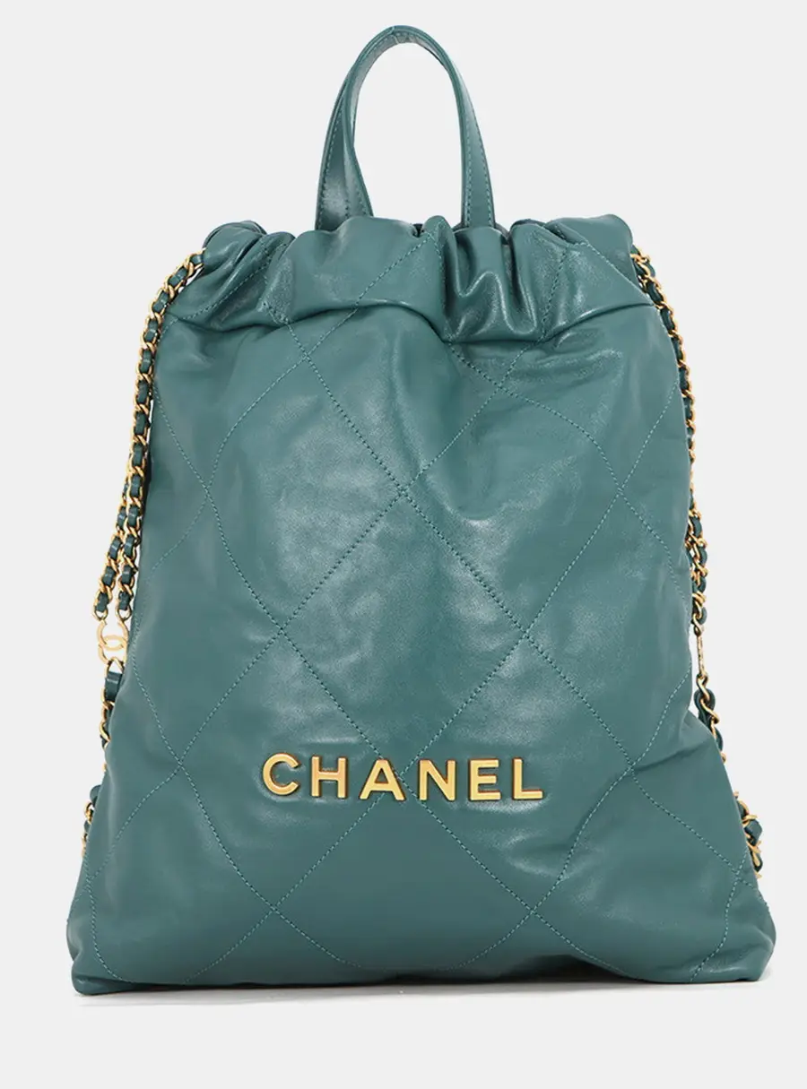 Chanel Chanel 22 Small Green Shiny Calfskin Leather Backpack Bag