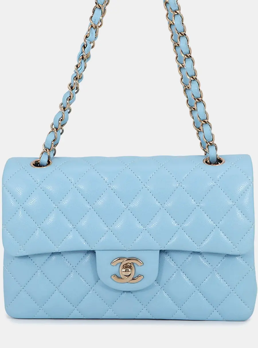 Chanel Classic Flap 23 Sky Blue Caviar Leather Shoulder Bag