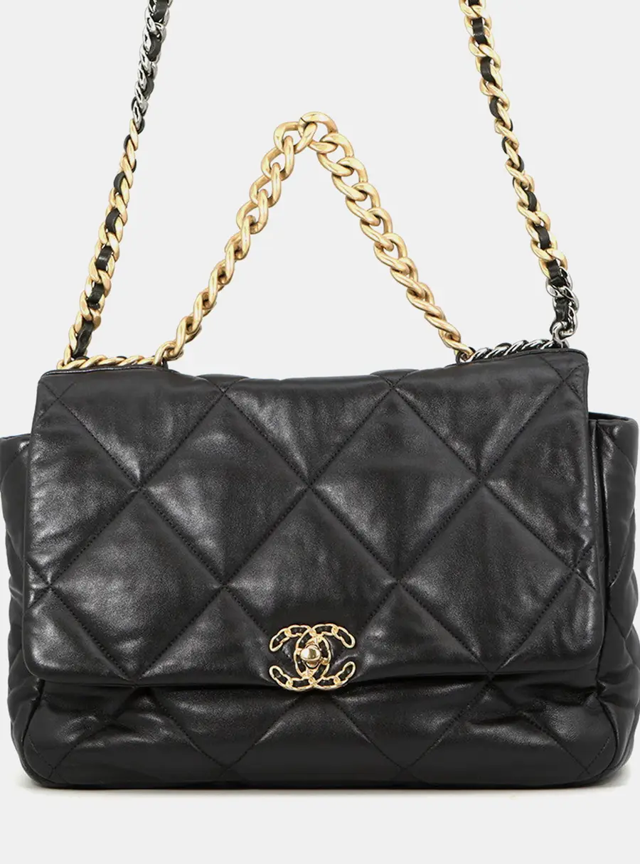 Chanel 19 Maxi Black Lambskin Leather Shoulder Bag