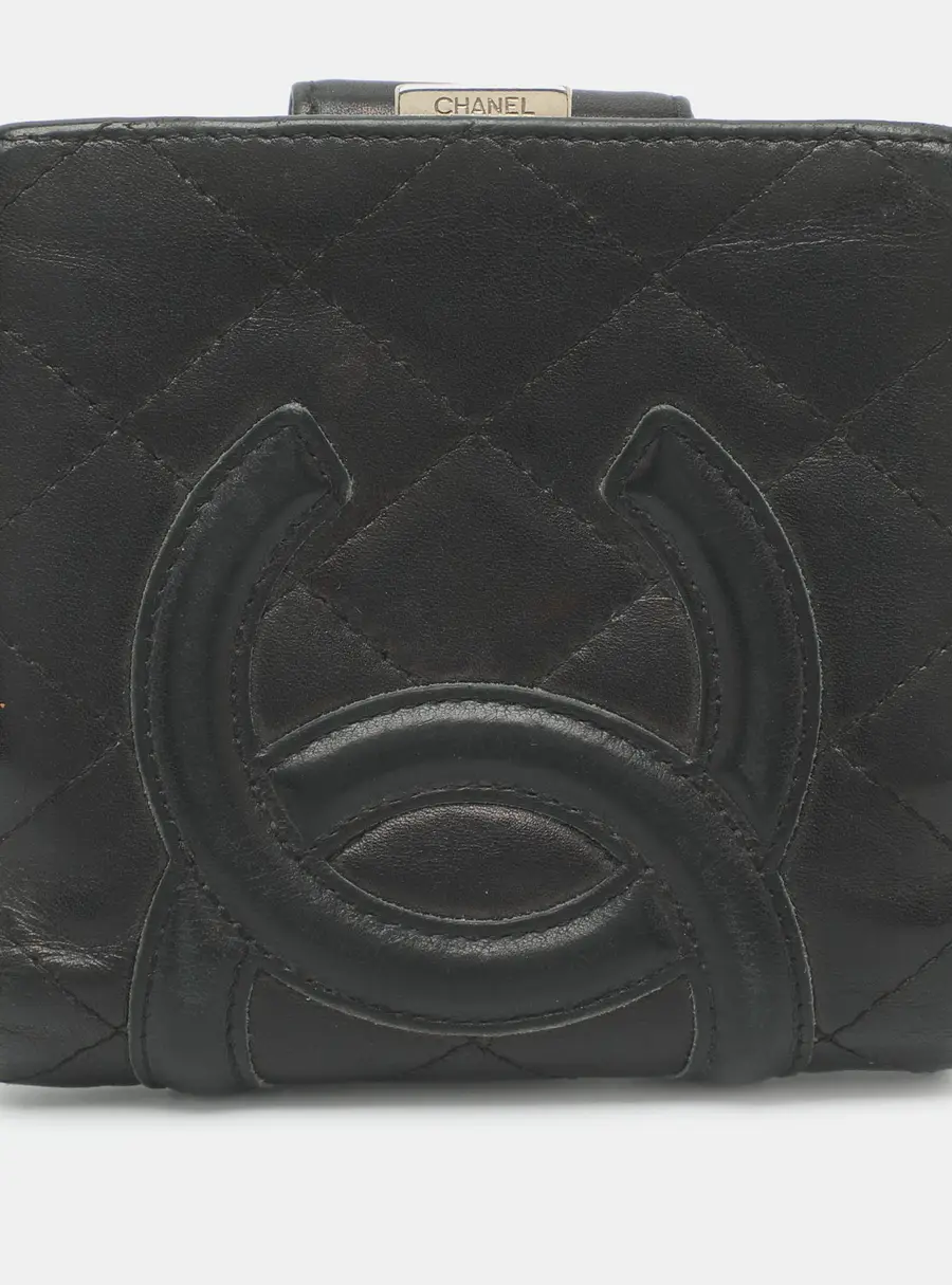Chanel Cambon Ligne Black Quilted Leather Compact Wallet