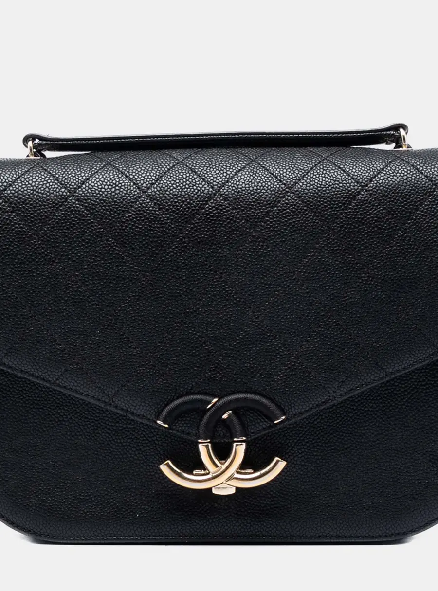 Chanel Paris Cuba Medium Black Quilted Caviar Leather Thread Around Flap Bag