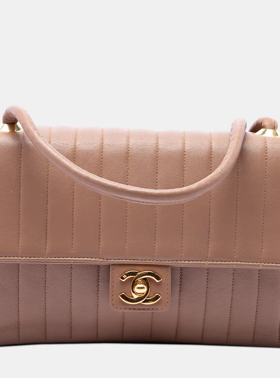 Chanel Vertical Quilted Medium Beige Lambskin Leather Single Flap Bag